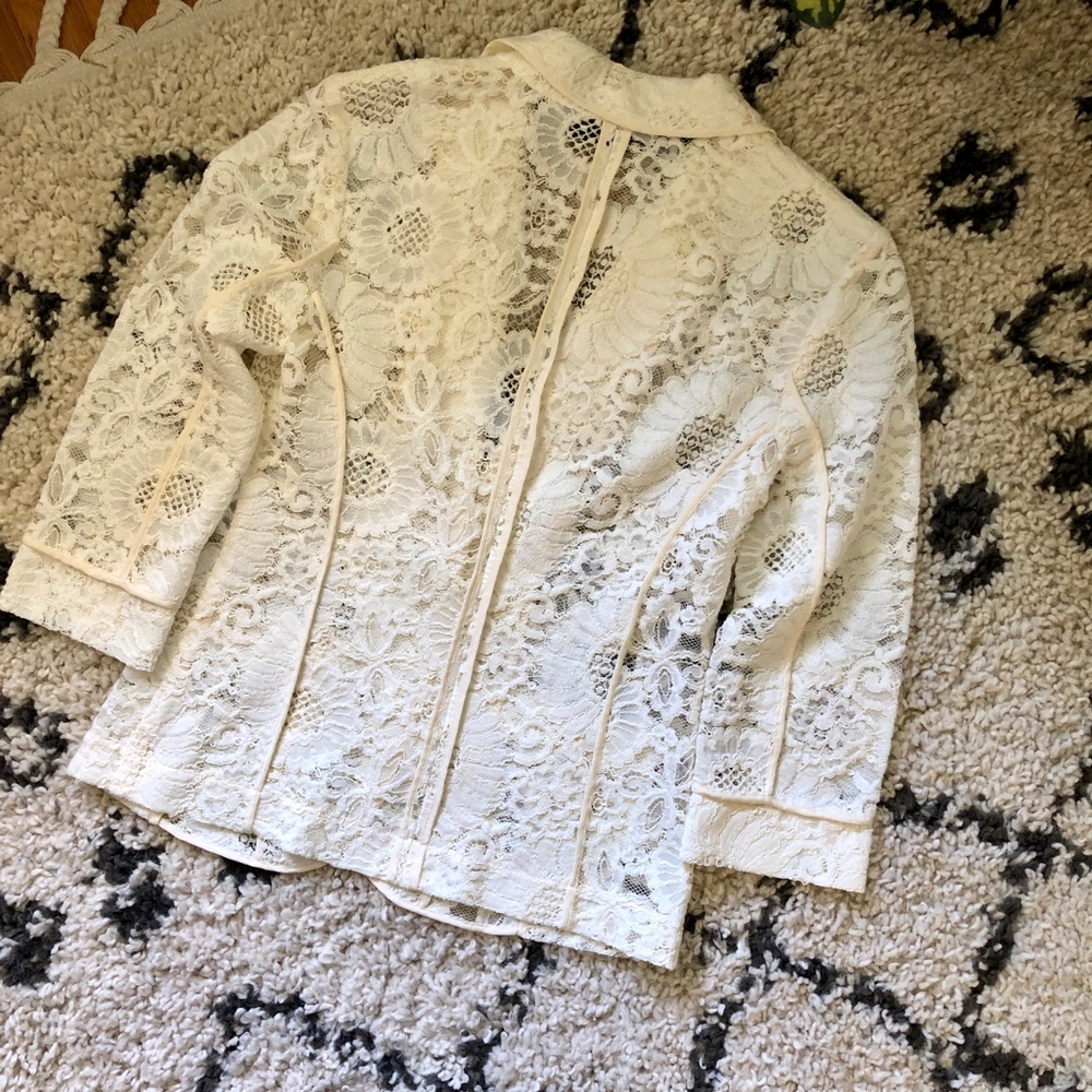 Trina Turk "Alvah" Lace Blazer Jacket Cream - Picture 3 of 5